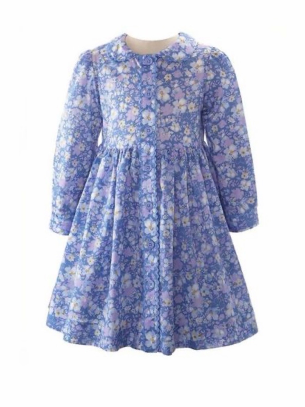 Rachel Riley Blue Floral Long-Sleeve Cotton Dress Sz 3y